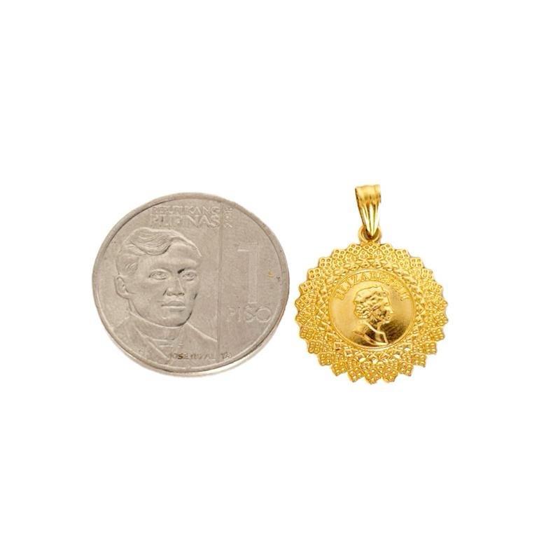 18k Saudi Gold Set Queen Elizabeth Medallion + Rope Chain 18”