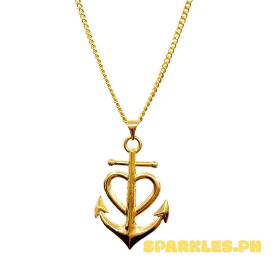 18k Saudi Gold Set Anchor Heart + Cadena Chain Makapal 24"