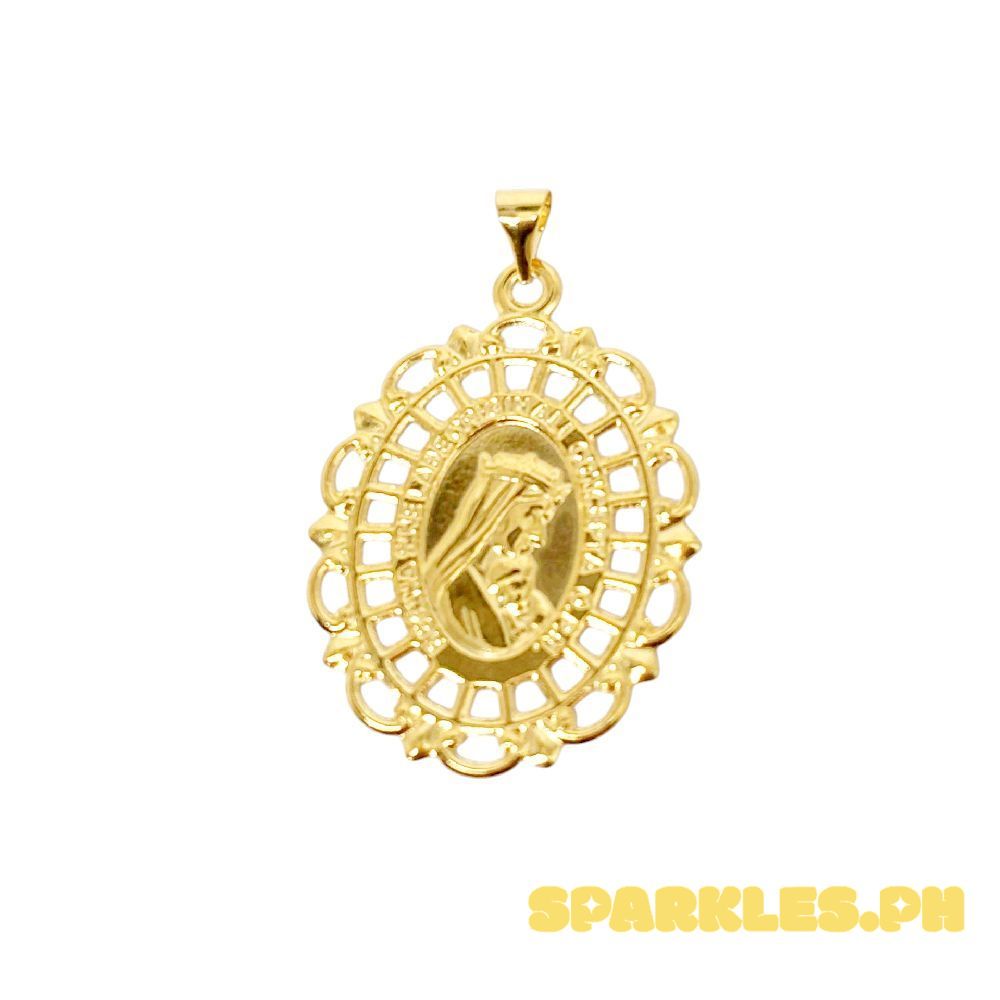 18k Saudi Gold Mirror Mary & Child Pendant - SKU-O9O7U8C1