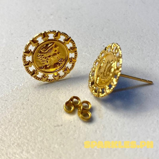 18k Saudi Gold Queen Elizabeth Earrings Solid  - SKU-PHS3Q0HK