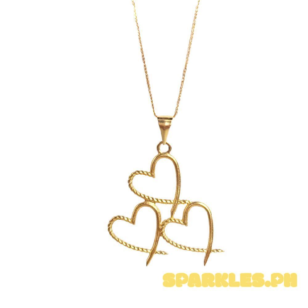18k Saudi Gold Set Big Triple Heart + Foxtail Chain 18”