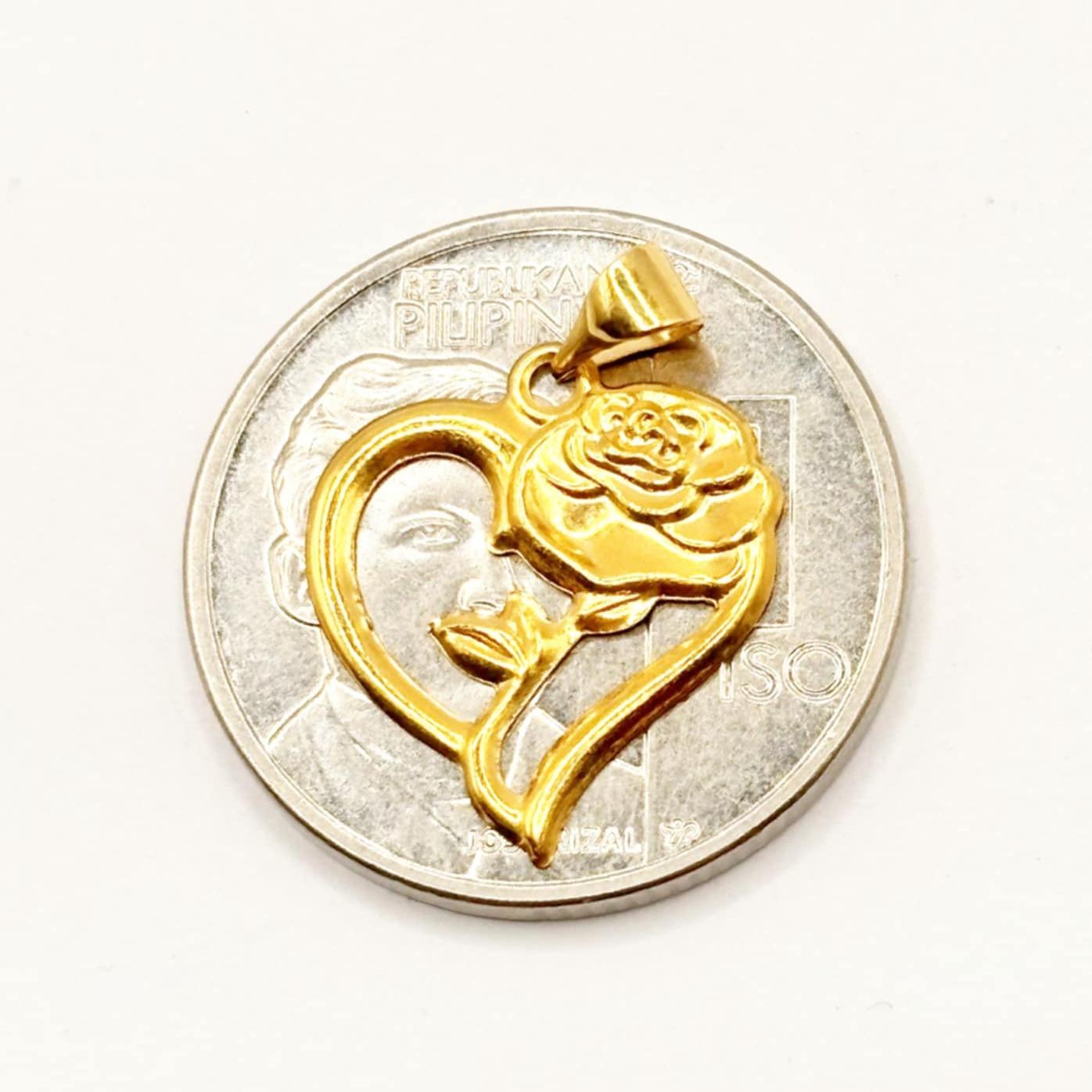 18k Saudi Gold Rose Heart Pendant - SKU-G92QRCH4