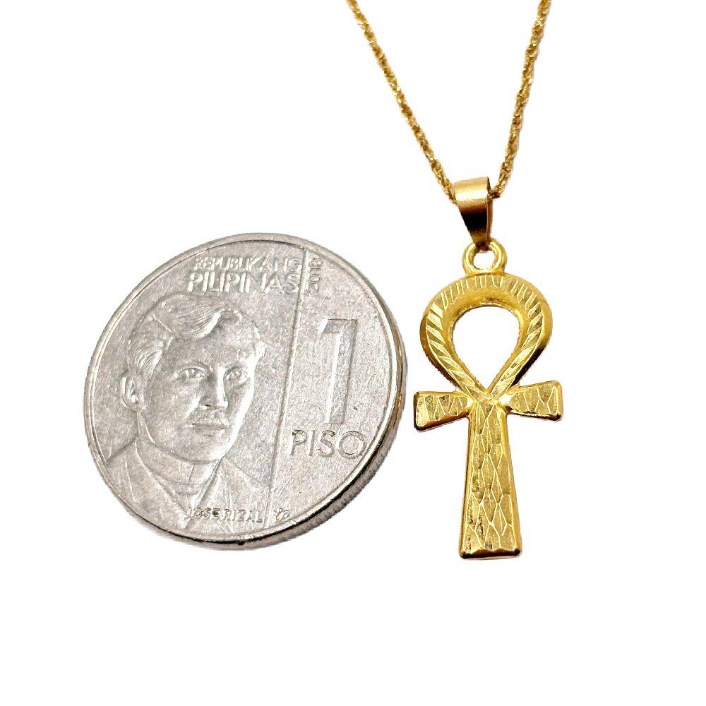 18k Saudi Gold Cross Key + Rope Chain 20"