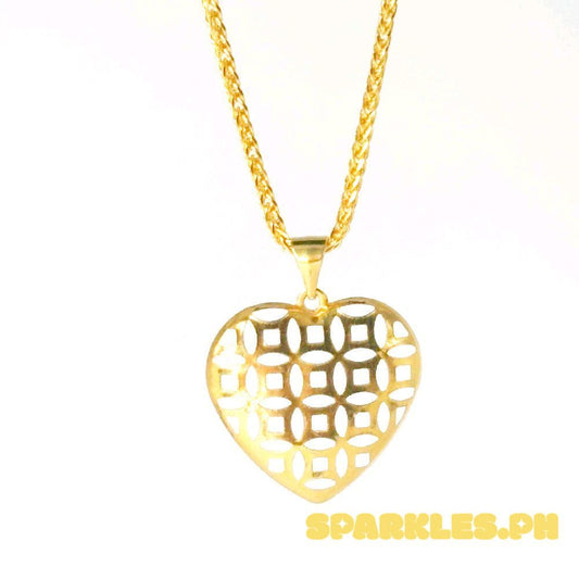 18k Saudi Gold Set Lattice Heart + Foxtail Chain Makapal 20"