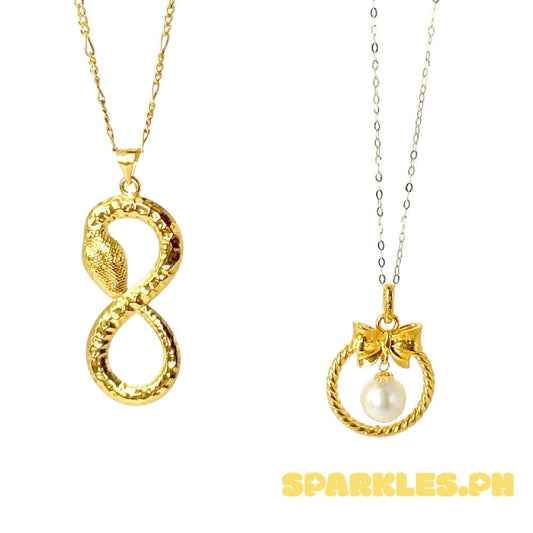 18k Saudi Gold Combo Sets Infinity Snake + Figaru Chain 16" & Ribbon Pearl + Tauco Chain lv1