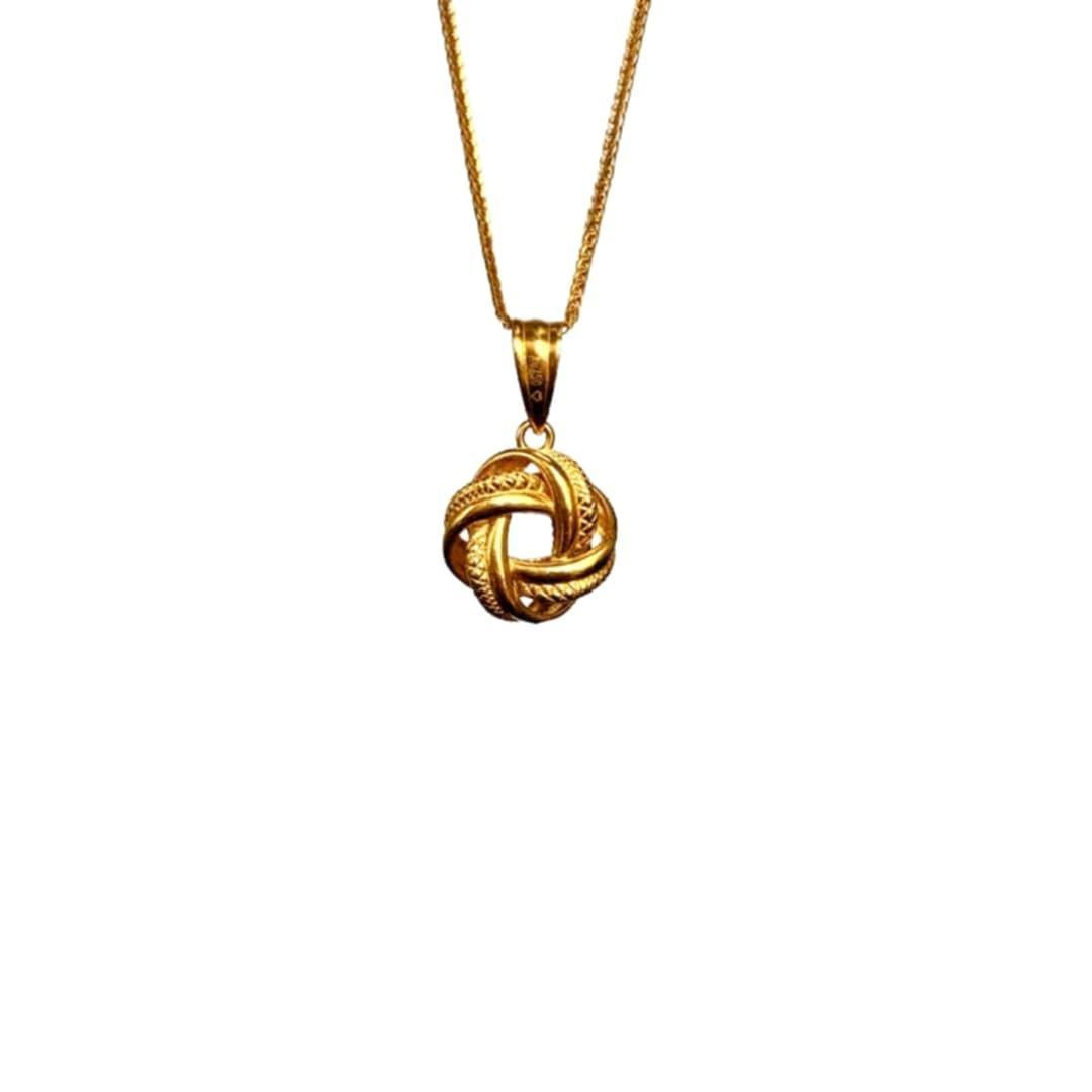 18K Saudi Gold Set Ensaimada Pendant + Fox Tail Chain