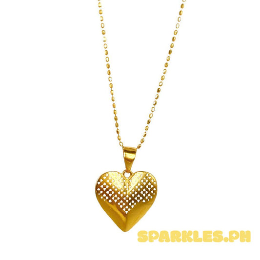 18k Saudi Gold Set Triangle Dot Heart + Beaded Chain 18"