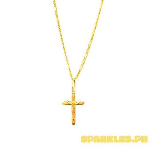 18k Saudi Gold SET Cutey Hook Cross + Figaru Chain 16"