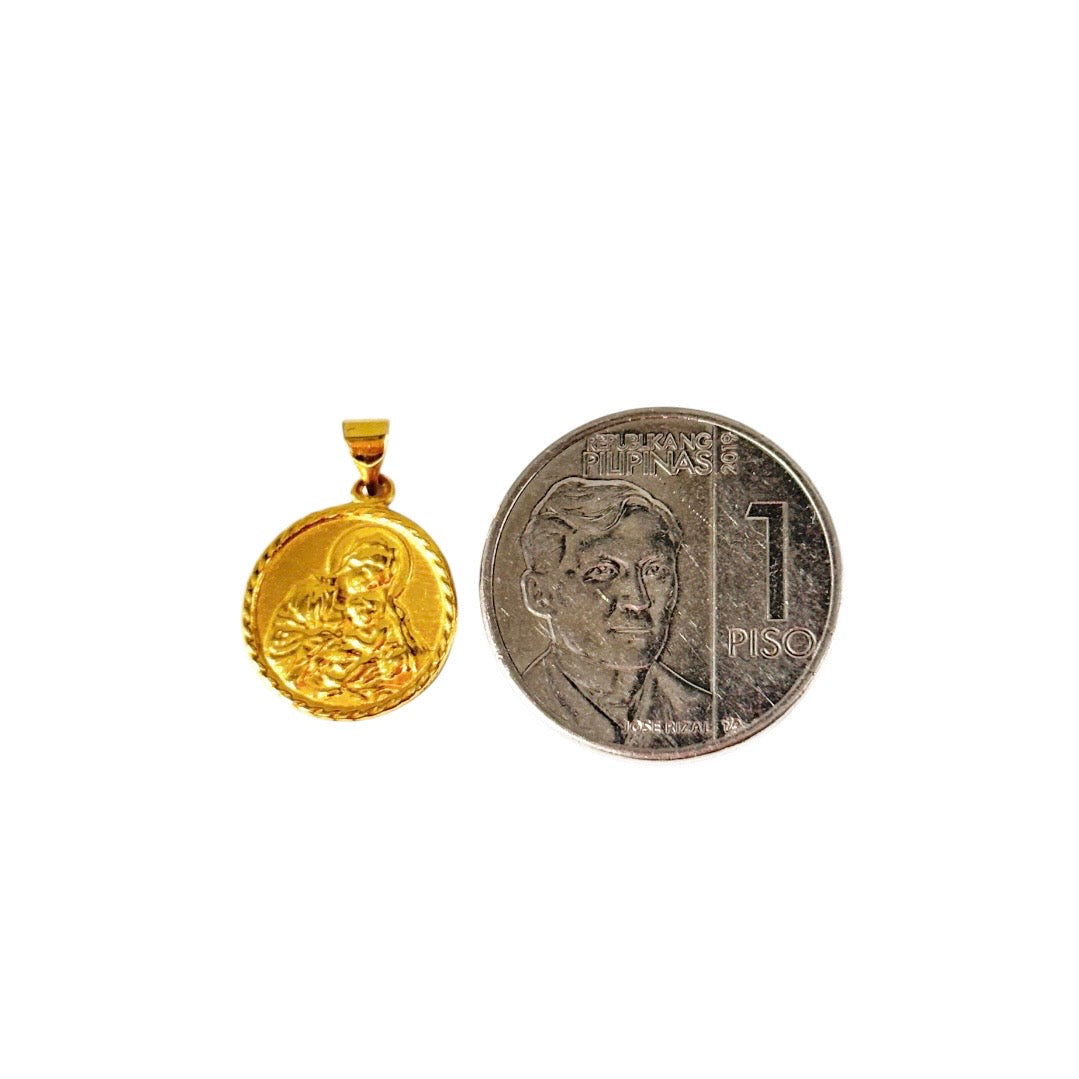 18k Saudi Gold Foxtail Chain 18" + 18k Saudi Gold 15mm Mary and Child Pendant