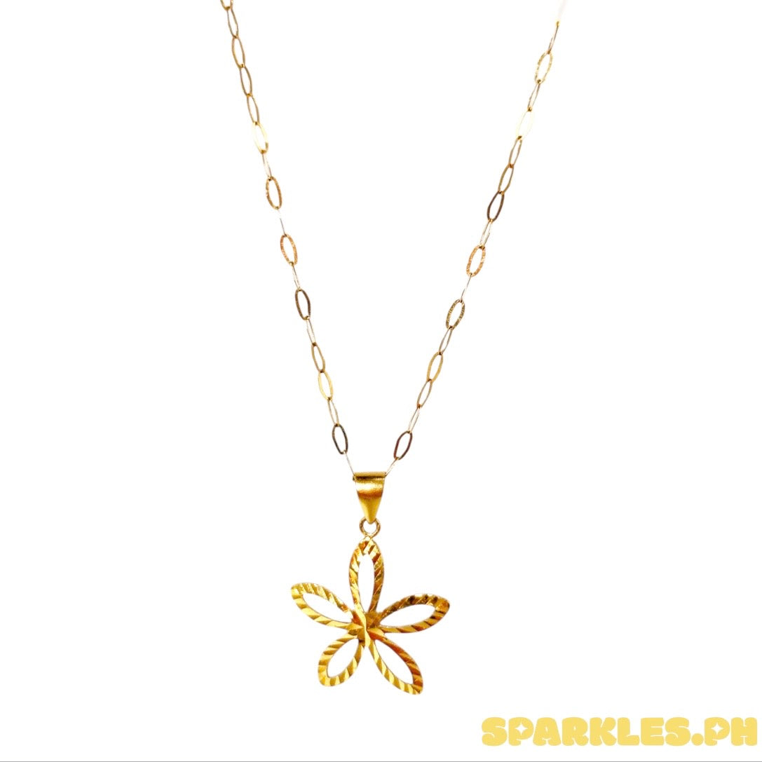 18k Saudi Gold Micro Paperclip Chain 16” + 18k Saudi Gold Star Petal Pendant