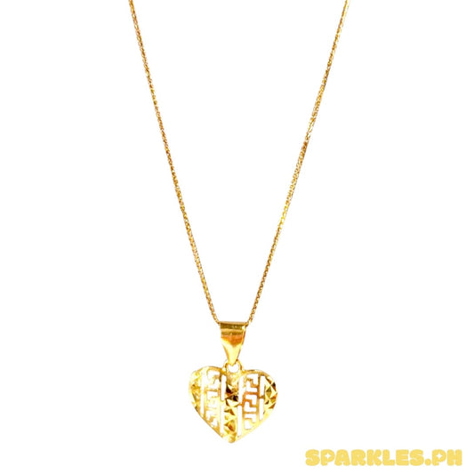 18k Saudi Gold Foxtail Chain 18" + 18k Saudi Gold Diacut Fenfen Heart Pendant