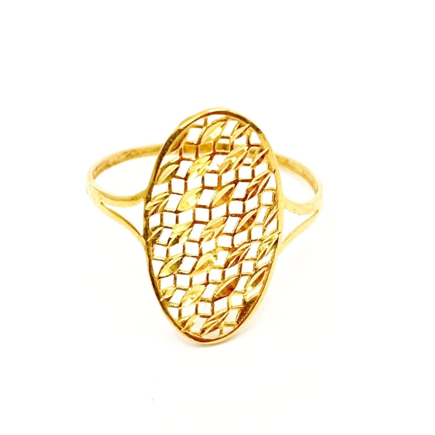 18K Saudi Gold Net Oval Ring - SKU-RJTPKQ7P