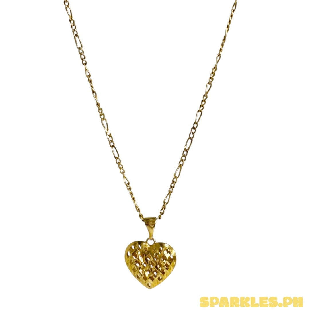 18k Saudi GoldFigaru Chain Makapal V2 20" + 18k Saudi Gold Honey Heart Pendant