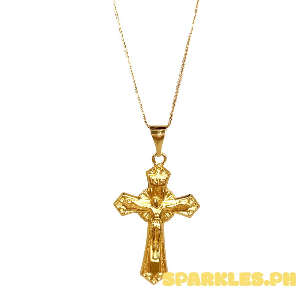 18k Saudi Gold Set Crown Cross + Foxtail Chain 18"