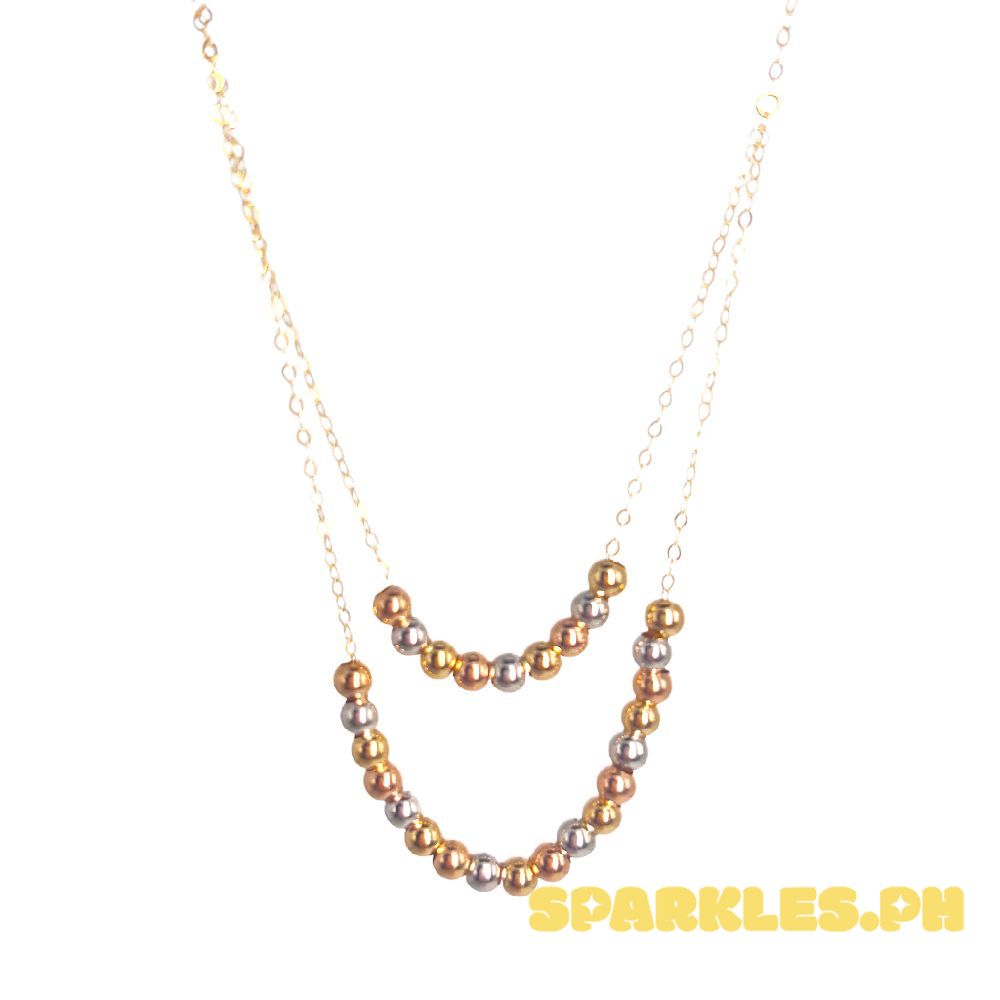 18k Saudi Gold Double Tri-Color Necklace - SKU-72W801Y1