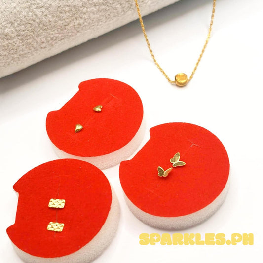 18k Saudi Gold Set Gold Cat Eye + Rope Chain 16" & Triple Earrings Silicon Pakaw