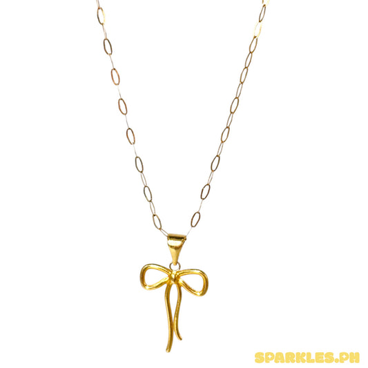 18k Saudi Gold Micro Paperclip Chain 20" + 18k Saudi Gold Ribbon Style Open Back Pendant