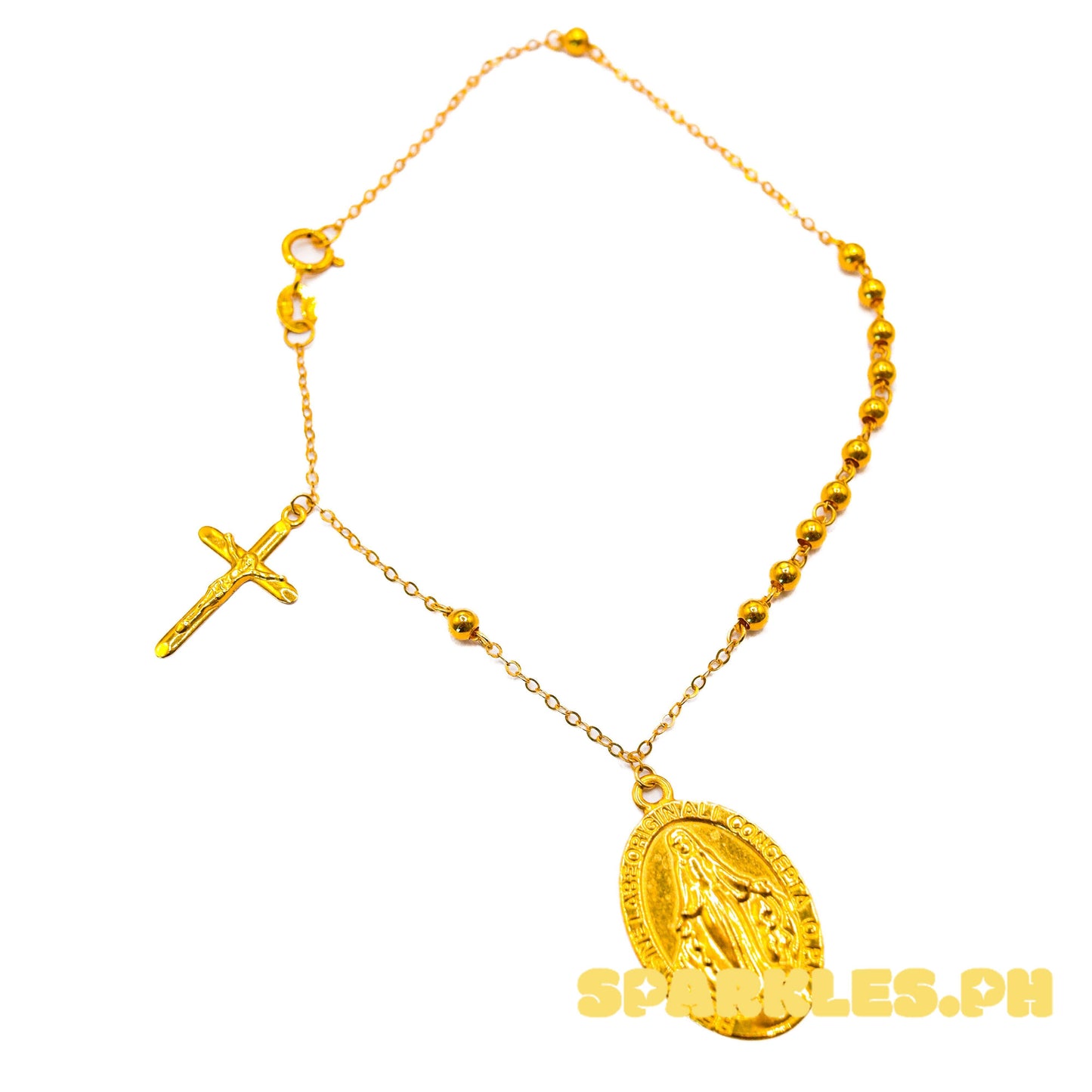 18k Saudi Gold Rosary Cross Bracelet - SKU-A48BF6VM