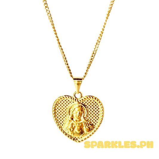 18k Saudi Gold Set Jesus Heart + Cadena Chain 16"