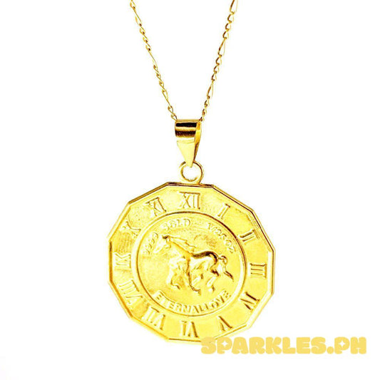 18k Saudi Gold Set Clock Horse + Figaru Chain 18"