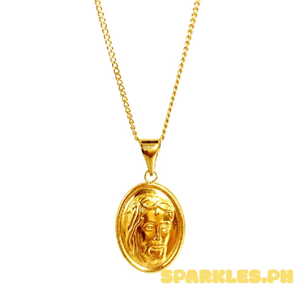 18k Saudi Gold Set Oval Jesus + Cadena Chain 20"