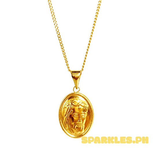 18k Saudi Gold Set Oval Jesus + Cadena Chain 20"