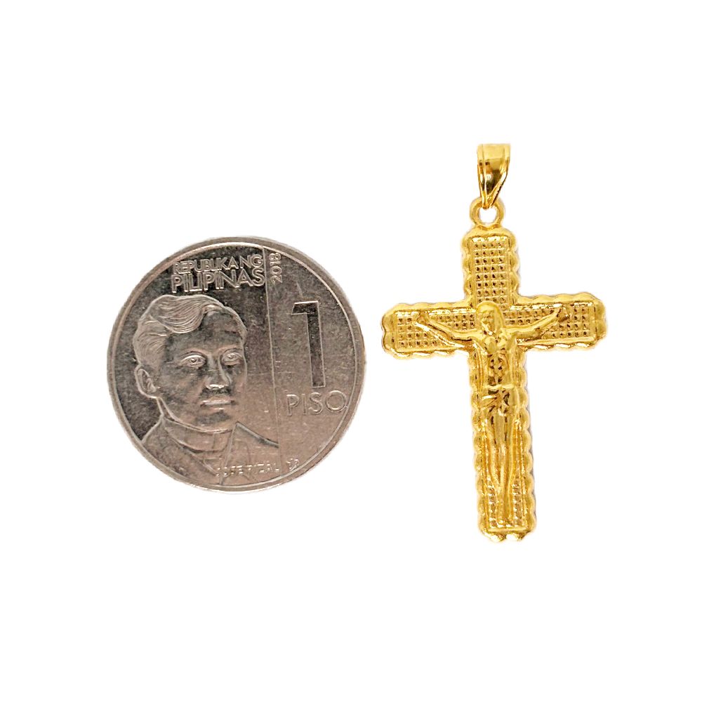 18k Saudi Gold Wavy Jesus on Cross Pendant - SKU-NGXHSW6V