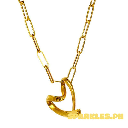 18k Saudi Gold Set AMPAW/HOLLOW Line Heart + Jumbo Necklace 18”