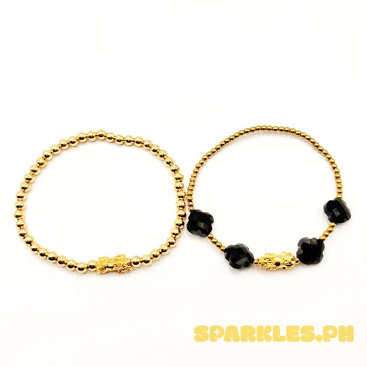 18k Saudi Gold B1T1 Bubble Piyao & Beaded Crystal Piyao Bracelet