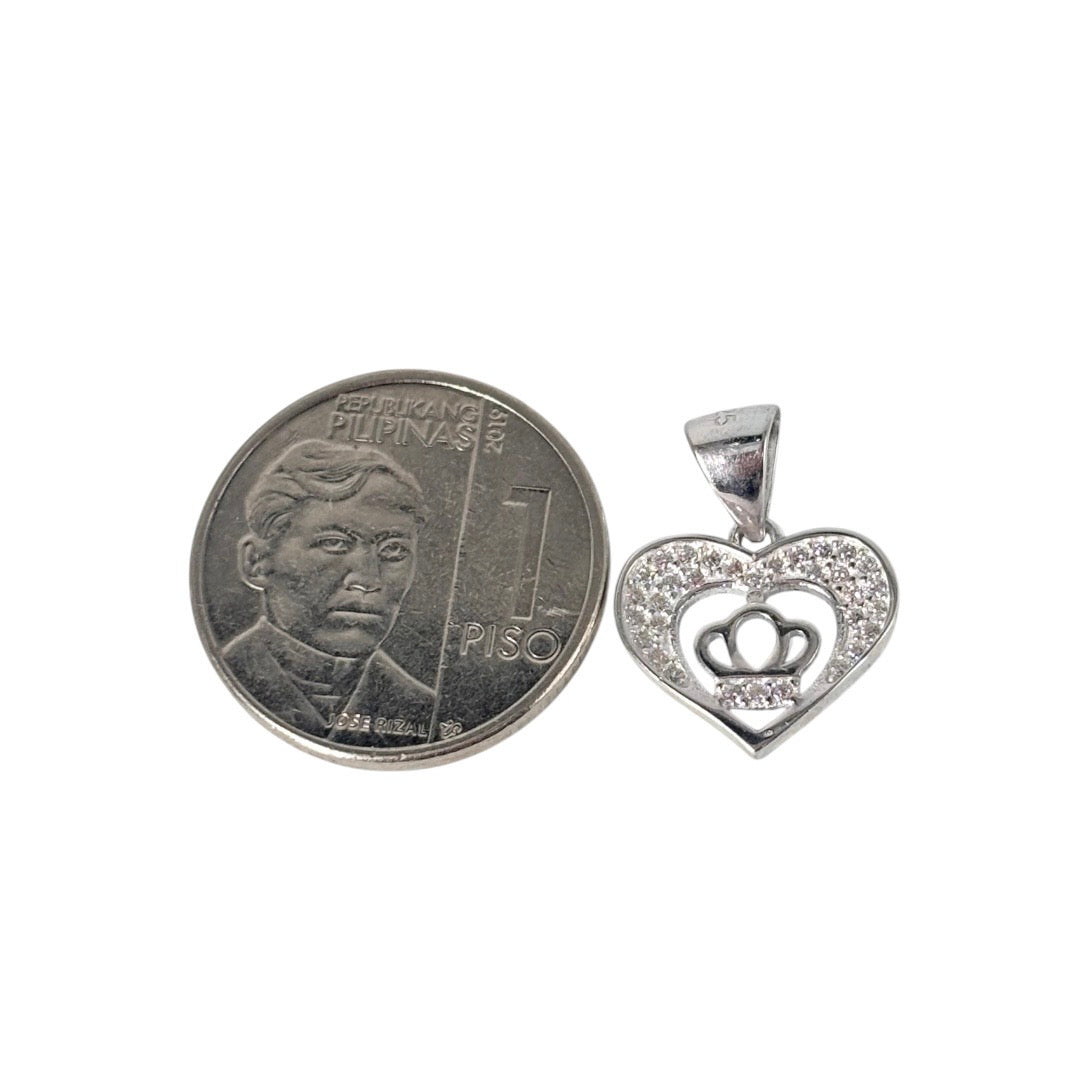 92.5 Sterling Silver - Crown Heart Pendant