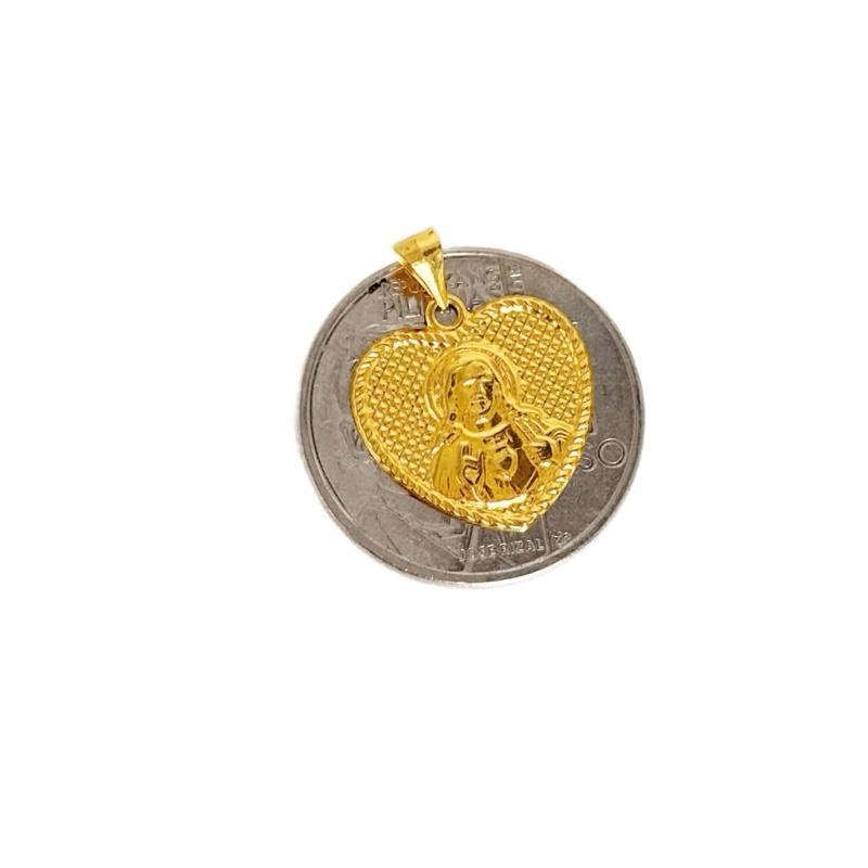 18k Saudi Gold Set Jesus Heart Pendant + Diacut Circle Chain 16”