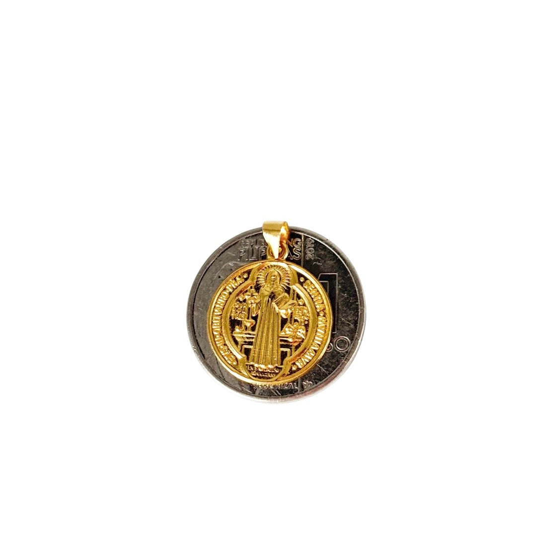 18k Saudi Gold Foxtail Chain 18" + 18k Saudi Gold St. Benedict Medallion Pendant