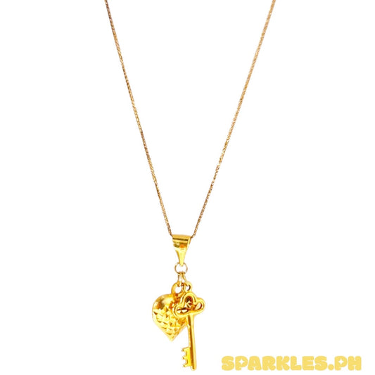 18k Saudi Gold Foxtail Chain 16" + 18k Saudi Gold Heart Lock Pendant