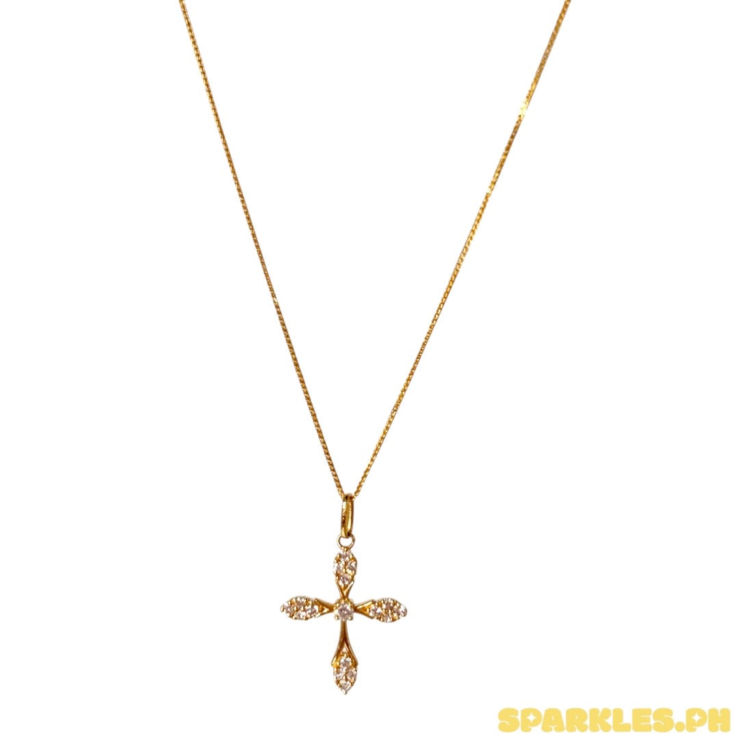 18k Natural Diamond - Yellow Gold Cross Necklace