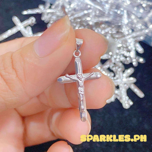18k Saudi Gold White Gold Cross Jesus Solido Lightweight - SKU-TDZXH6KG
