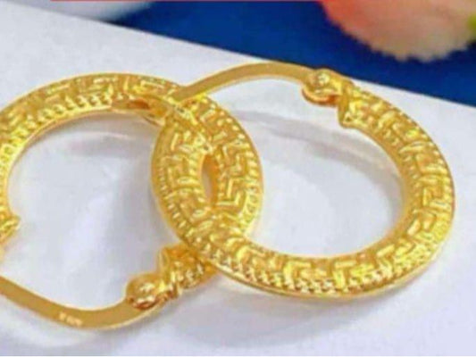 18k Saudi Gold Fenfen Burrel Loop Earring Solid Pawnable - SKU-T5E906AT