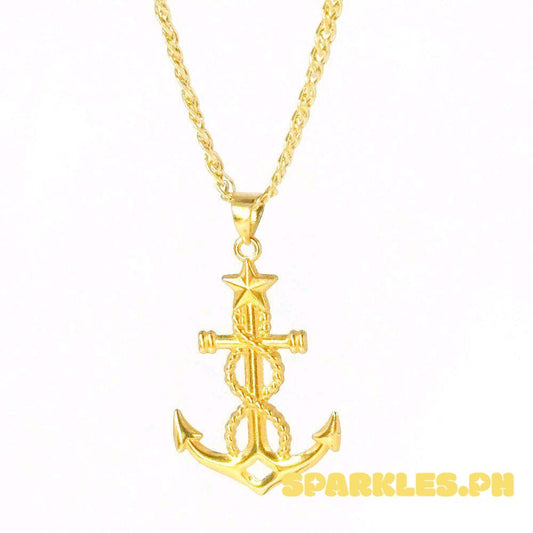 18k Saudi Gold Set Anchor Star + Tauco Knot Chain 20"