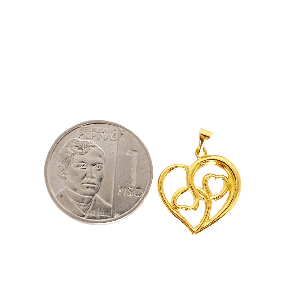 18k Saudi Gold Open Triple Heart Pendant - SKU-JV0RZD3L
