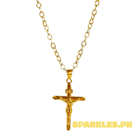 18k Saudi Gold Set Sacred Cross + Diacut Circle Chain 16”