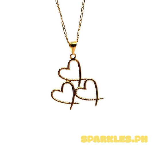 18k Saudi Gold Set Big Triple Heart + Figaru Chain