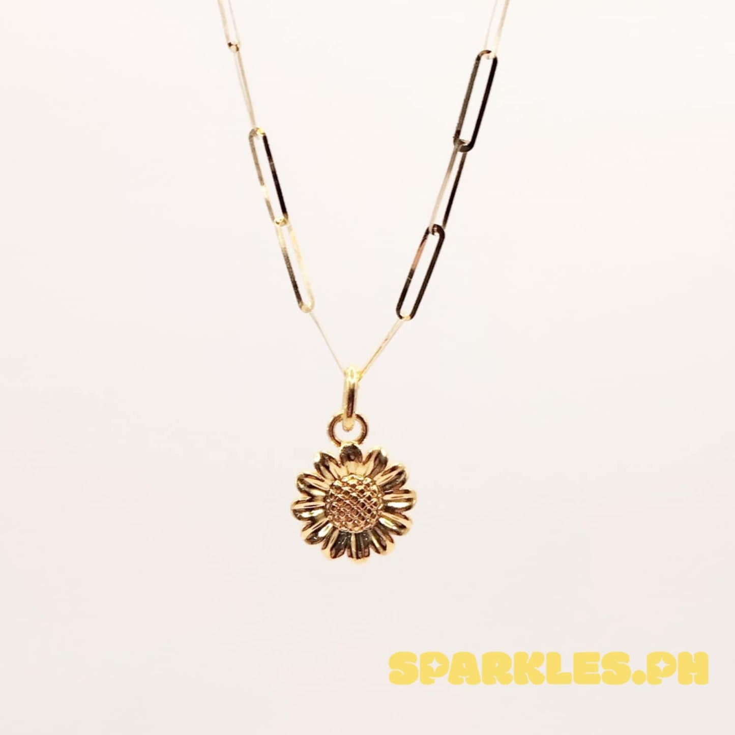 18k Saudi Gold Set Sunflower AMPAW + 2X5MM PaperClip Chain 16"