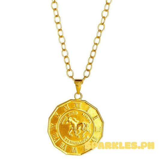 18k Saudi Gold Set Clock Horse + Big Tauco Chain 18”