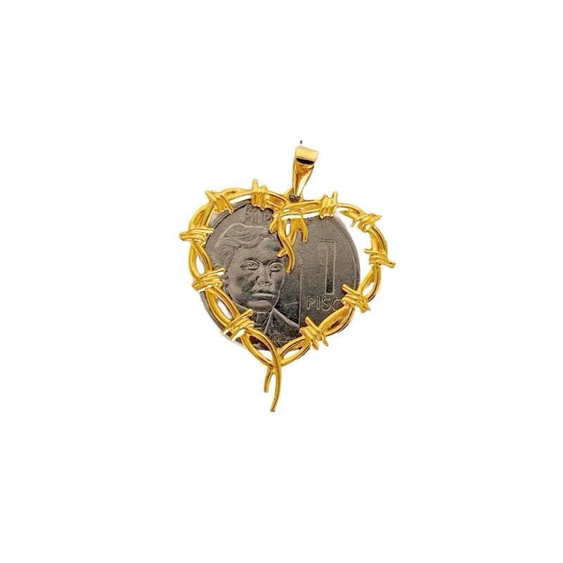 18k Saudi Gold Set Wire Heart + Bismark Chain 18”