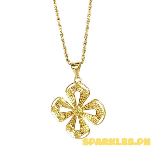 18k Saudi Gold Set Petal Cross + Rope Chain 20"