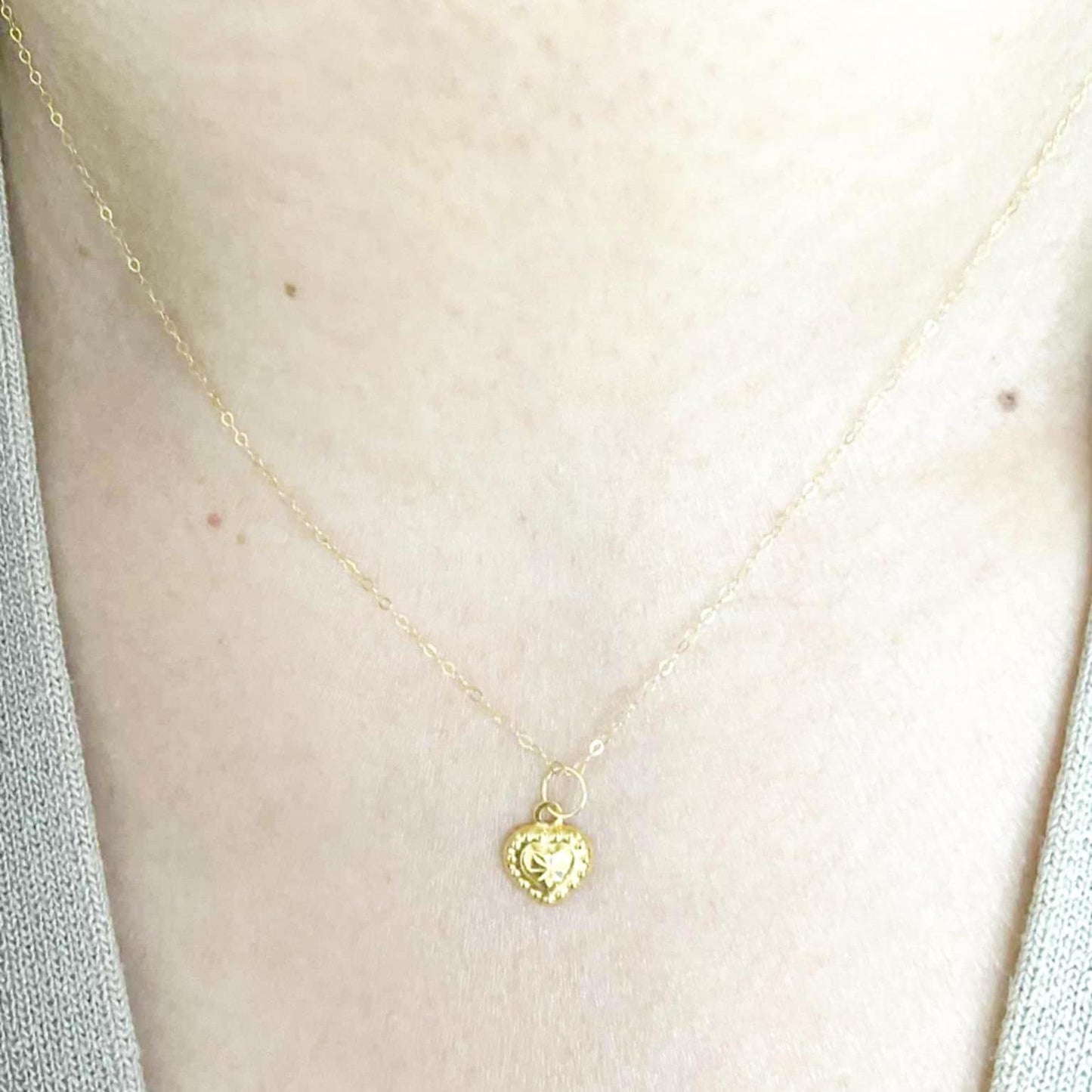 18k Saudi Gold Set Carved Heart Open Back + Tauco Chain lv1