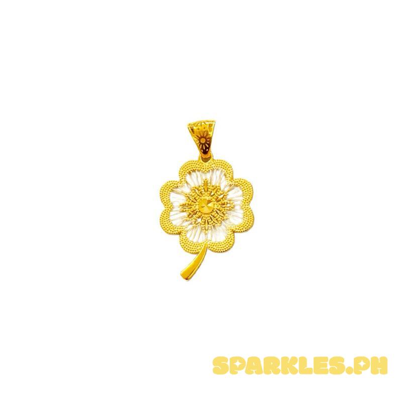 18k Saudi Gold Flower Drops Pendant - SKU-4SOJYVPU