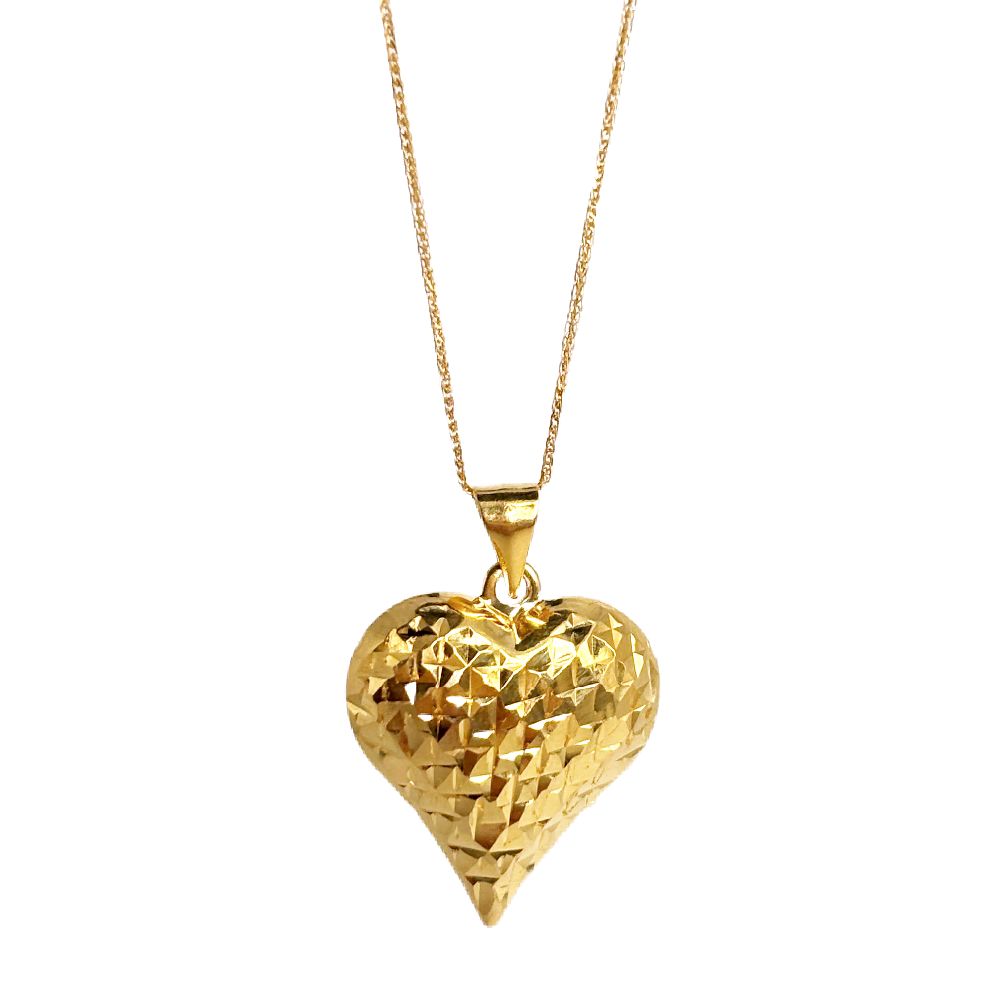18k Saudi Gold Set Diacut Valentine Heart Buo  + Foxtail Chain 18"