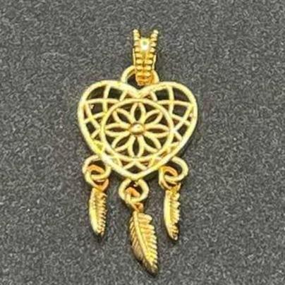18k Saudi Gold Heart Dream Catcher Pendant - SKU-JADHRZ13