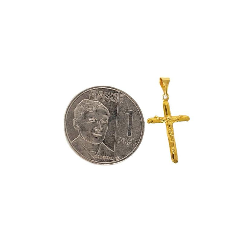 18k Saudi Gold Set Jesus Cross Plain + Foxtail Chain 18”