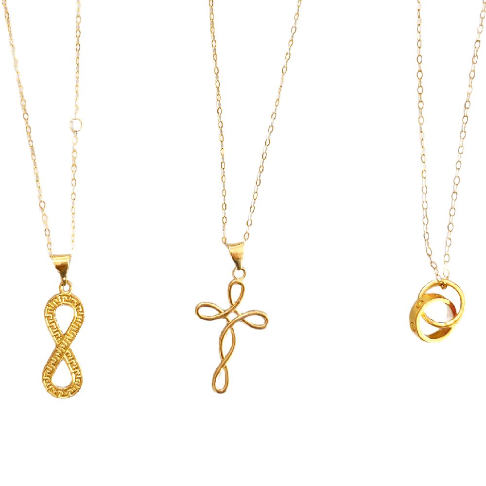 18k Saudi Gold Triple Sets F Style Infinity+ Tauco Chain lv1 + Twisted Cross + Tauco Chain lv1 + Twin Circle AMPAW + Tauco Chain lv1